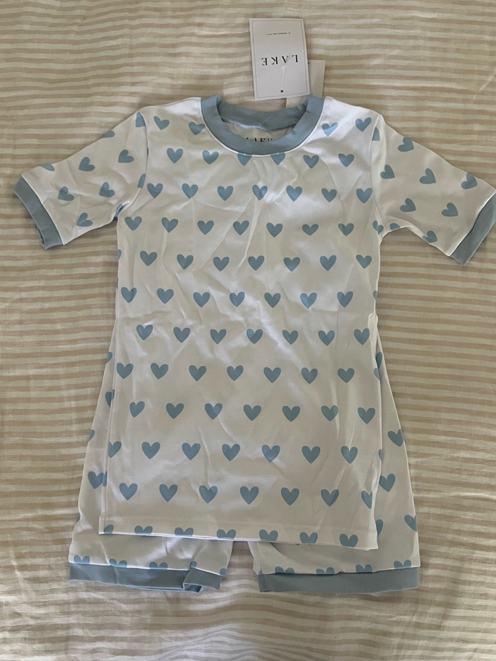 Lake pajamas Kids White Pajama Set with Light Blue Heart Print
